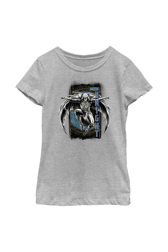 Girl's Marvel: Moon Knight Jumping Into Action From Above Graphic Tee Athletic Heather Medium