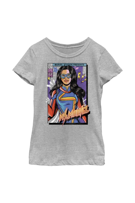 Girl's Marvel: Ms. Marvel Comic Cover Kamala Graphic Tee Athletic Heather X Large