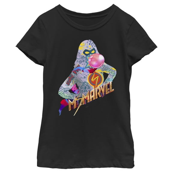 Girl's Marvel: Ms. Marvel Kamala Khan Silhouette  Graphic Tee Black X Large