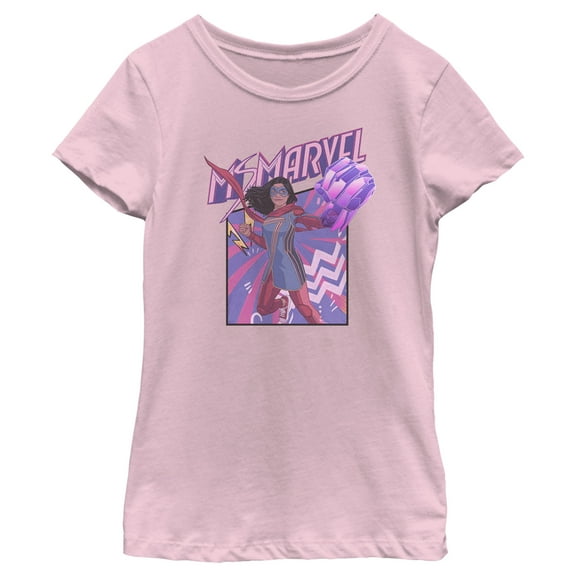 Girl's Marvel: Ms. Marvel Logo Icon  Graphic Tee Light Pink Large
