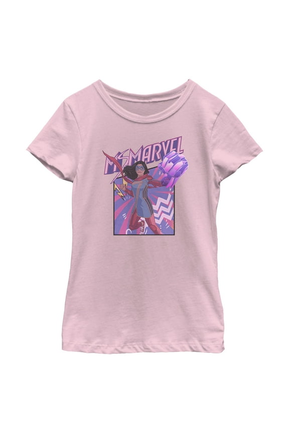 Girl's Marvel: Ms. Marvel Logo Icon  Graphic Tee Light Pink Large