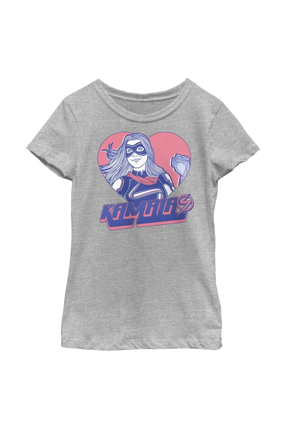 Girl's Marvel: Ms. Marvel Pink Heart Kamala Graphic Tee Athletic Heather X Large