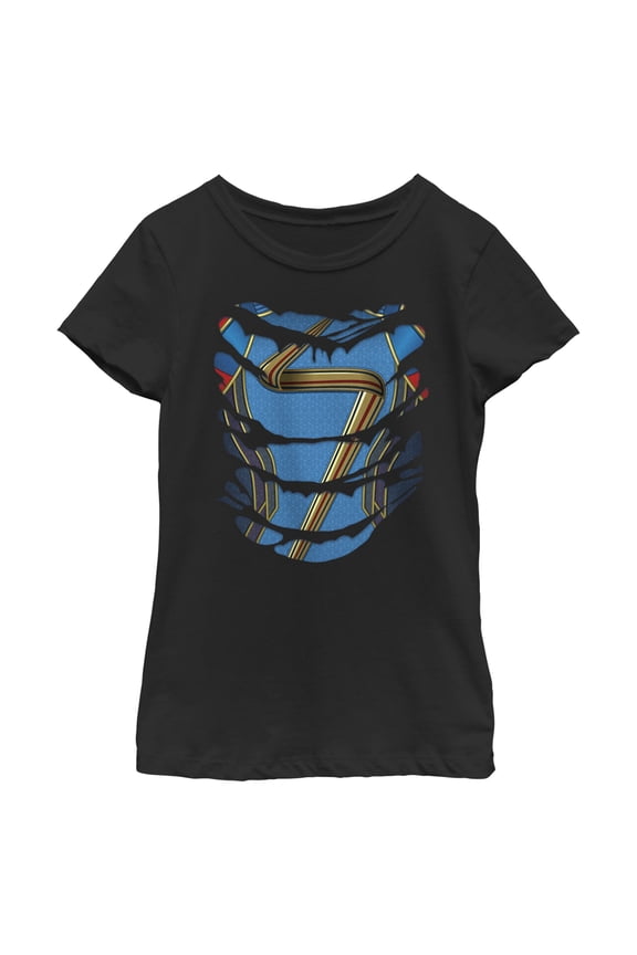 Girl's Marvel: Ms. Marvel Ripped Kamala Khan Chest Costume Graphic Tee Black X Large