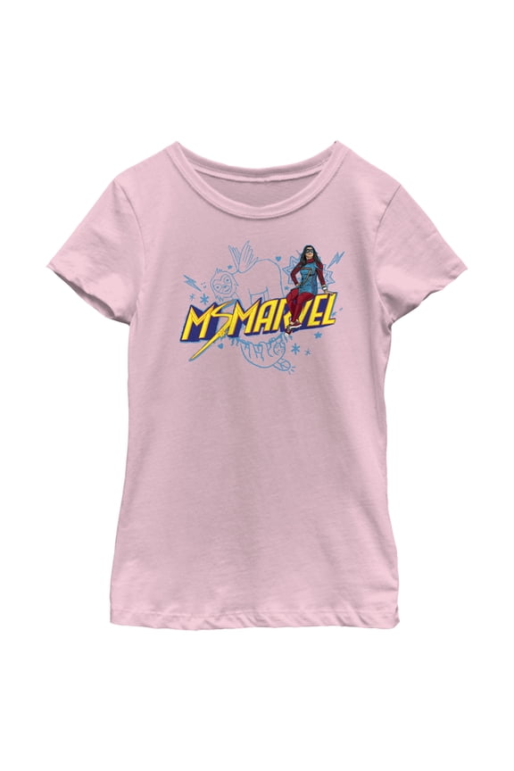 Girl's Marvel: Ms. Marvel Sloth Doodles Graphic Tee Light Pink Small