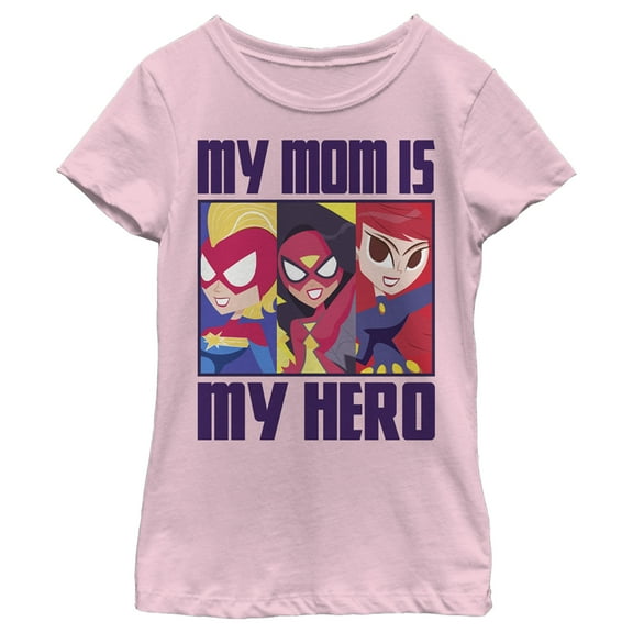 Girl's Marvel My Mom Is My Hero Cartoon Heroes  Graphic Tee Light Pink Medium