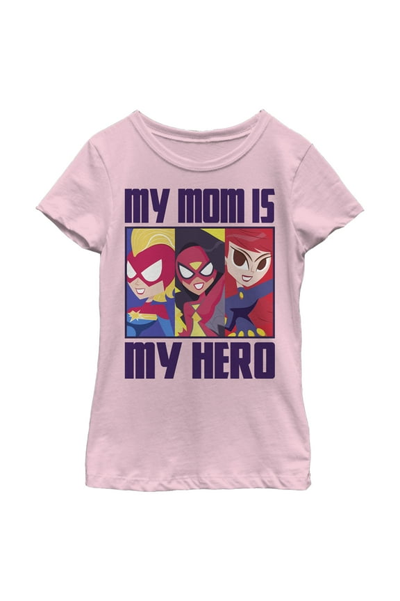 Girl's Marvel My Mom Is My Hero Cartoon Heroes  Graphic Tee Light Pink Medium