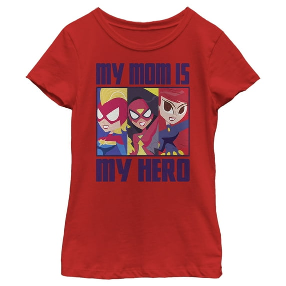 Girl's Marvel My Mom Is My Hero Cartoon Heroes Graphic Tee Red X Large