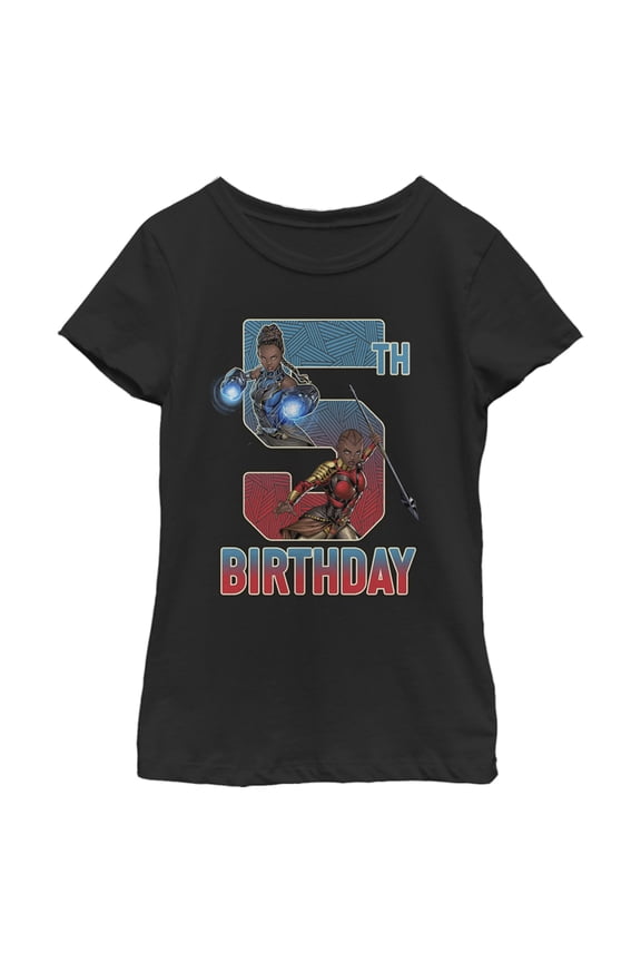 Girl's Marvel Shuri and Okoye 5th Birthday Graphic Tee Black X Large