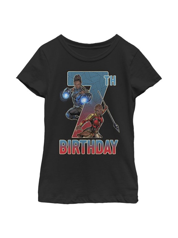 Girl's Marvel Shuri and Okoye 7th Birthday Graphic Tee Black X Large