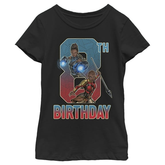 Girl's Marvel Shuri and Okoye 8th Birthday  Graphic Tee Black Large
