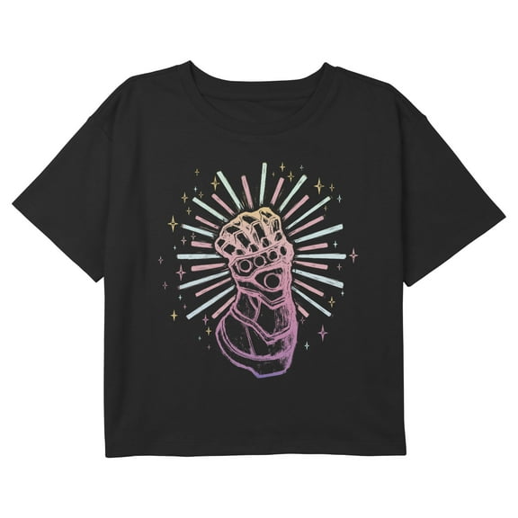 Girl's Marvel Sparkling Infinity Gauntlet Graphic Cropped T-Shirt Black Small