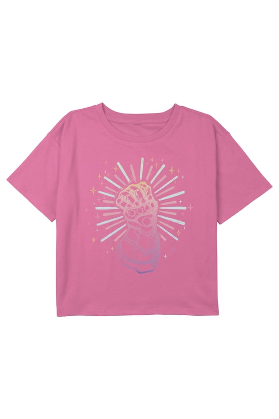 Girl's Marvel Sparkling Infinity Gauntlet Graphic Cropped T-Shirt Light Pink Medium