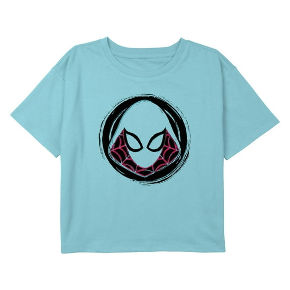 Girl's Marvel Spider-Gwen Badge Graphic Cropped T-Shirt Blue Medium