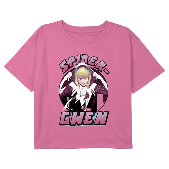 Girl's Marvel Spider-Gwen Logo Graphic Cropped T-Shirt Light Pink Large