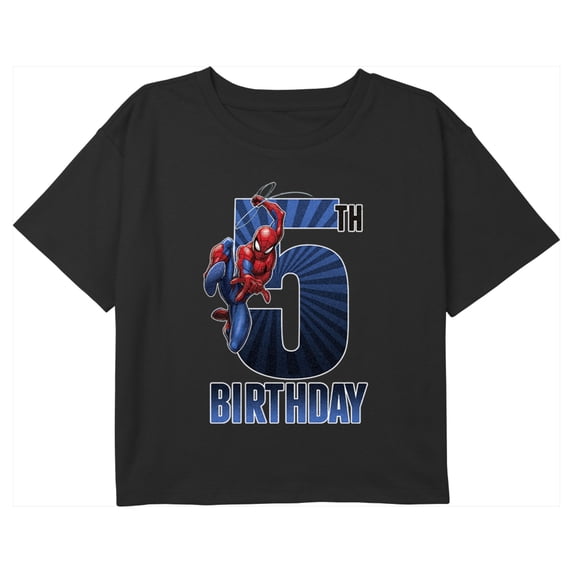 Girl's Marvel Spider-Man 5th Birthday Graphic Cropped T-Shirt Black Large