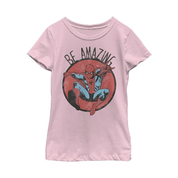 Girl's Marvel Spider-Man Be Amazing Graphic Tee Light Pink Small