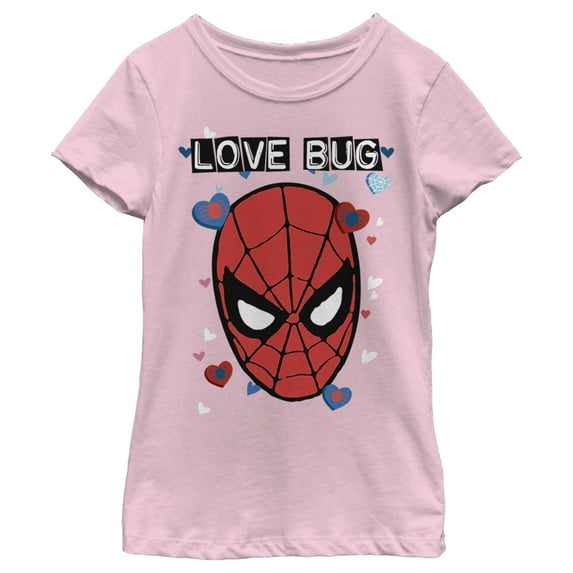 Girl's Marvel Spider-Man Candy Heart Love Bug Graphic Tee Light Pink Large