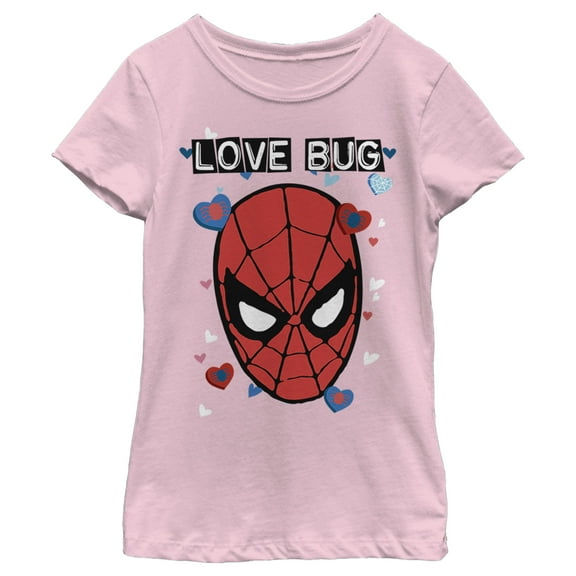 Girl's Marvel Spider-Man Candy Heart Love Bug  Graphic Tee Light Pink X Large