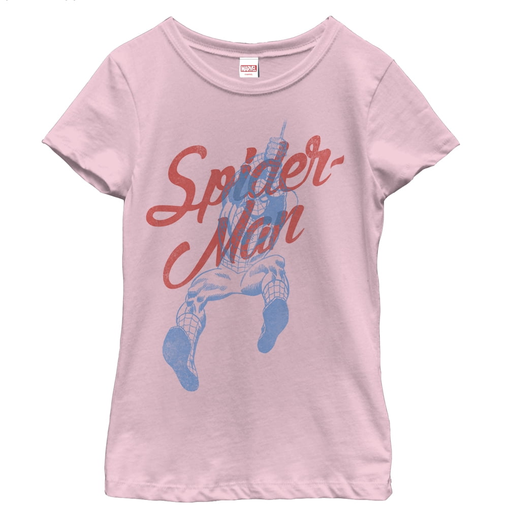 Girl's Marvel SpiderMan Cursive Graphic Tee Light Pink Large