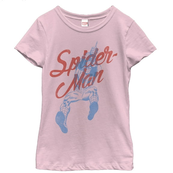 Girl's Marvel Spider-Man Cursive  Graphic Tee Light Pink Small