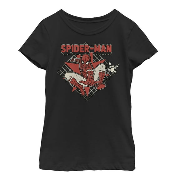 Girl's Marvel Spider-Man: Far From Home Cartoon Grid Graphic Tee Black Large