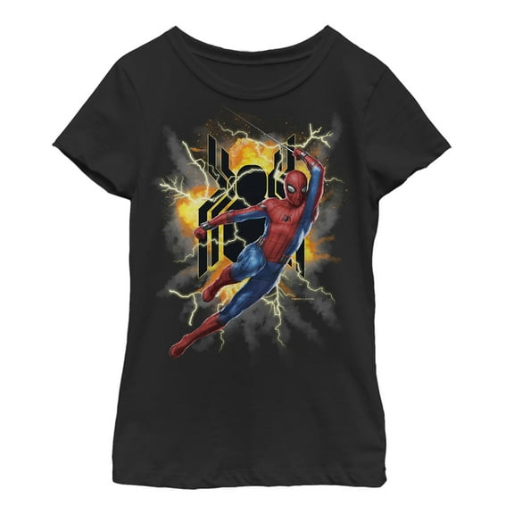Girl's Marvel Spider-Man: Far From Home Lightning Strike  Graphic Tee Black X Large