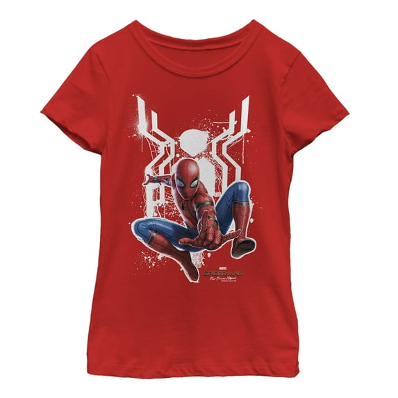 Girl's Marvel Spider-Man: Far From Home Logo Splatter Graphic Tee Red X Large