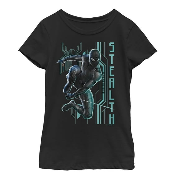 Girl's Marvel Spider-Man: Far From Home Stealth Tech  Graphic Tee Black Medium