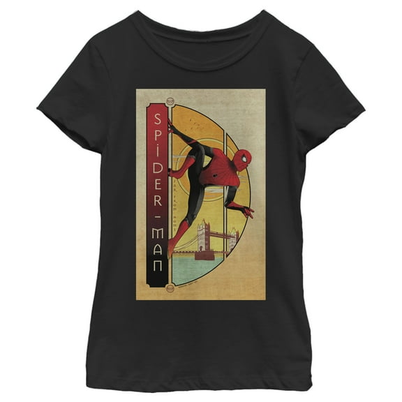 Girl's Marvel Spider-Man: Far From Home Vintage Poster  Graphic Tee Black Medium