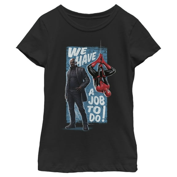 Girl's Marvel Spider-Man Far From Home We Have a Job To Do Poster  Graphic Tee Black Medium