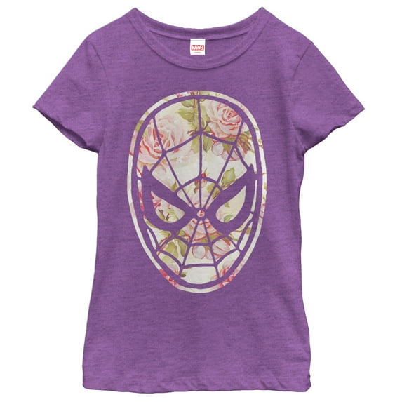 Girl's Marvel Spider-Man Floral Print Graphic Tee Purple Berry Small