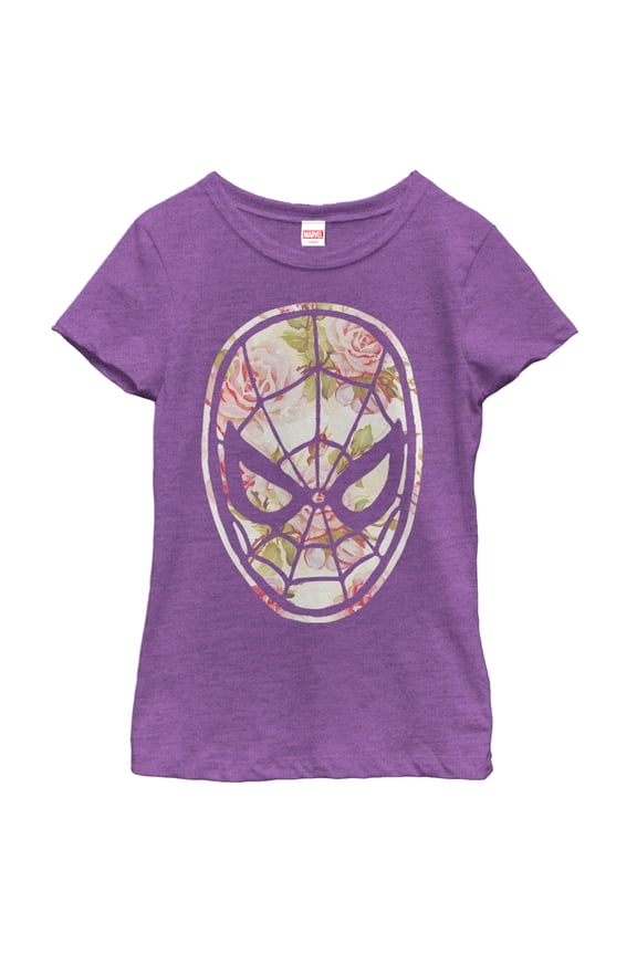 Girl's Marvel Spider-Man Floral Print Graphic Tee Purple Berry Small
