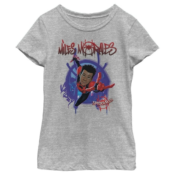 Girl's Marvel Spider-Man: Into the Spider-Verse Miles Morales Splat Graphic Tee Athletic Heather Large