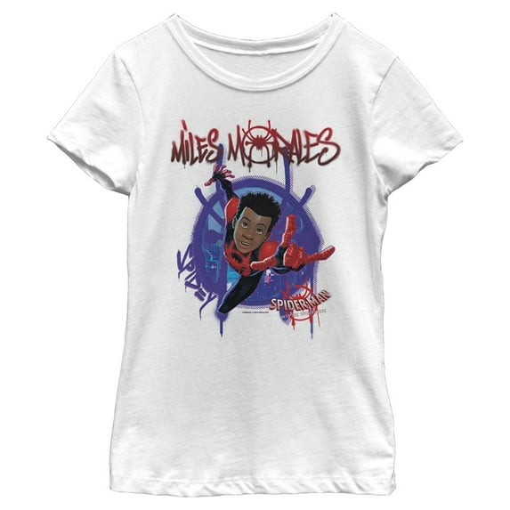 Girl's Marvel Spider-Man: Into the Spider-Verse Miles Morales Splat Graphic Tee White Small
