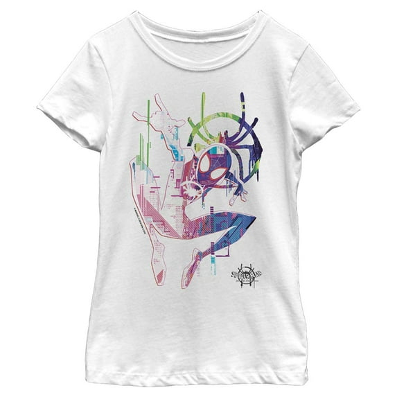 Girl's Marvel Spider-Man: Into the Spider-Verse Rainbow Watercolor Graphic Tee White Medium