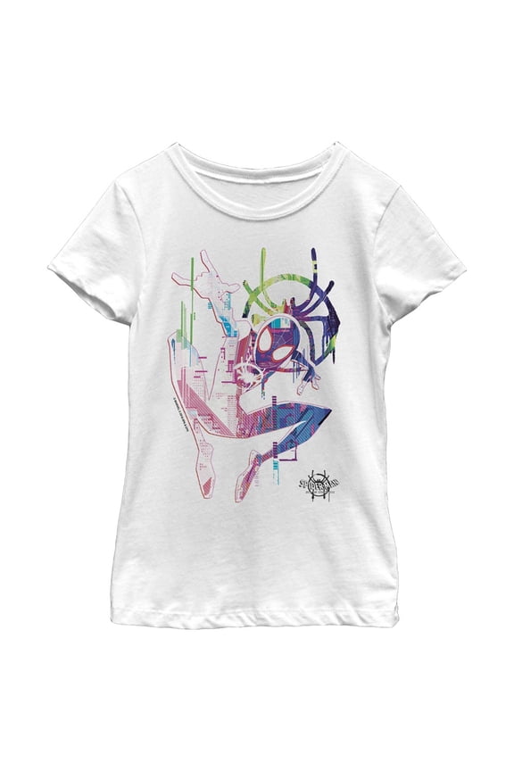 Girl's Marvel Spider-Man: Into the Spider-Verse Rainbow Watercolor Graphic Tee White Medium
