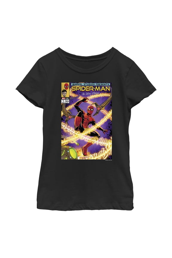 Girl's Marvel Spider-Man: No Way Home Doc Ock Comic Cover Graphic Tee Black Large