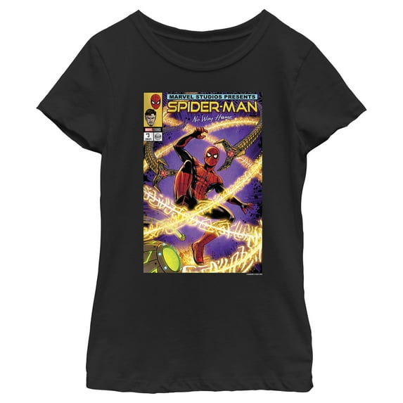 Girl's Marvel Spider-Man: No Way Home Doc Ock Comic Cover Graphic Tee Black Medium