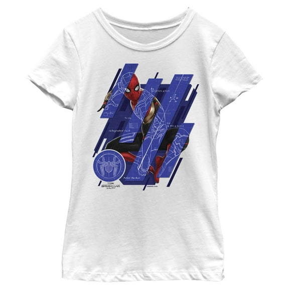 Girl's Marvel Spider-Man: No Way Home Suit Blueprint Panels  Graphic Tee White X Large