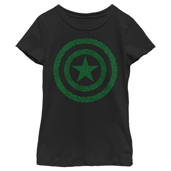Girl's Marvel St. Patrick's Day Captain America Clover Shield Graphic Tee Black Large