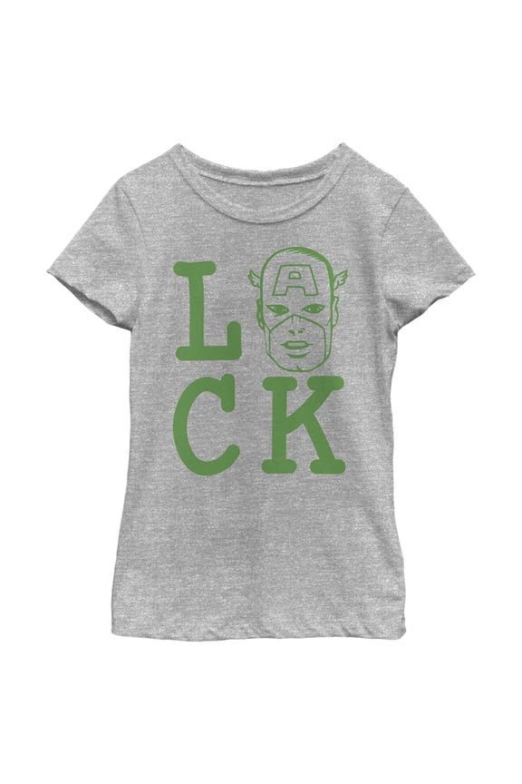 Girl's Marvel St. Patrick's Day Captain America face Luck Graphic Tee Athletic Heather X Large