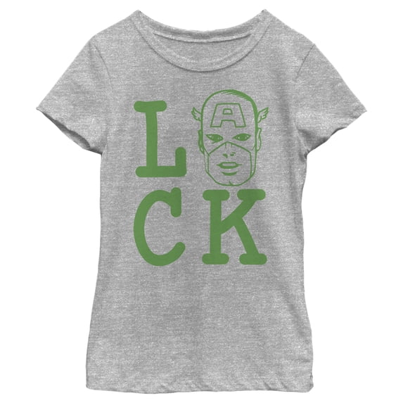Girl's Marvel St. Patrick's Day Captain America face Luck Graphic Tee Athletic Heather X Small