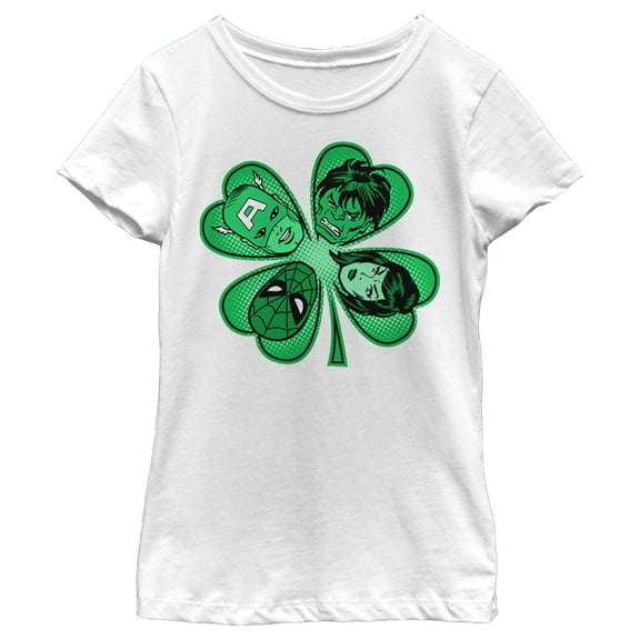 Girl's Marvel St. Patrick's Day Hero Four-Leaf Clover Graphic Tee White Large