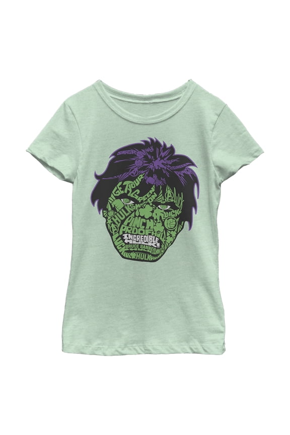 Girl's Marvel St. Patrick's Day Hulk Face Graphic Tee Mint Small
