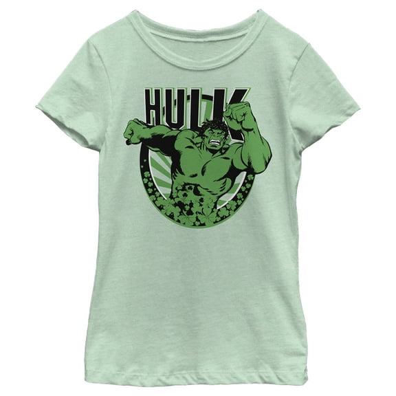 Girl's Marvel St. Patrick's Day Hulk Running Shamrock Graphic Tee Mint Small