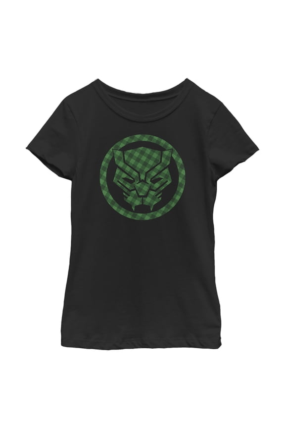 Girl's Marvel St. Patrick's Day Lucky Black Panther Mask Graphic Tee Black X Large