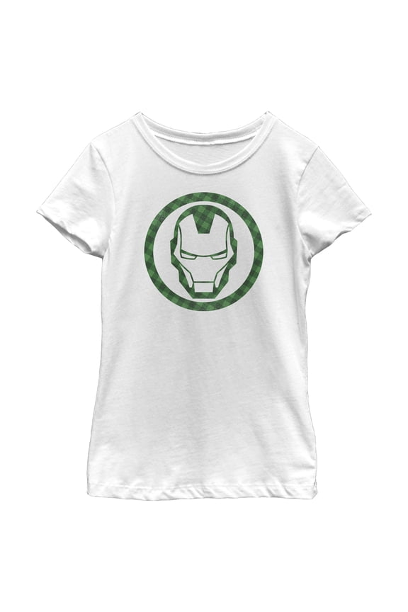 Girl's Marvel St. Patrick's Day Lucky Iron Man Mask Graphic Tee White Large