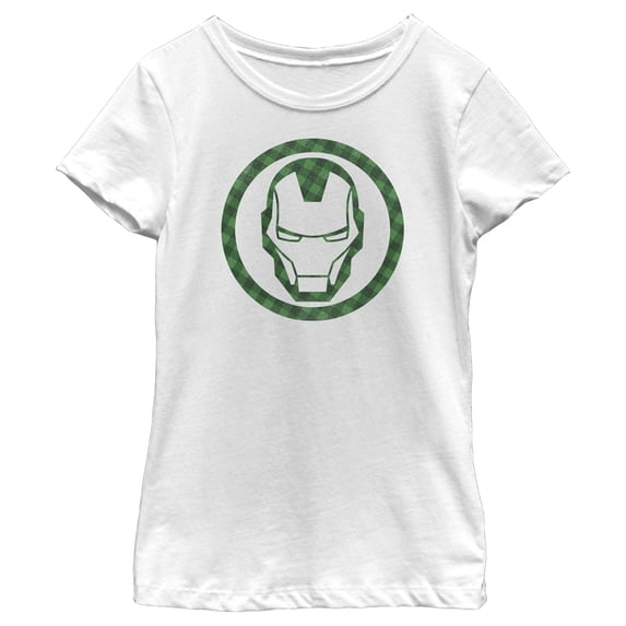 Girl's Marvel St. Patrick's Day Lucky Iron Man Mask Graphic Tee White X Large
