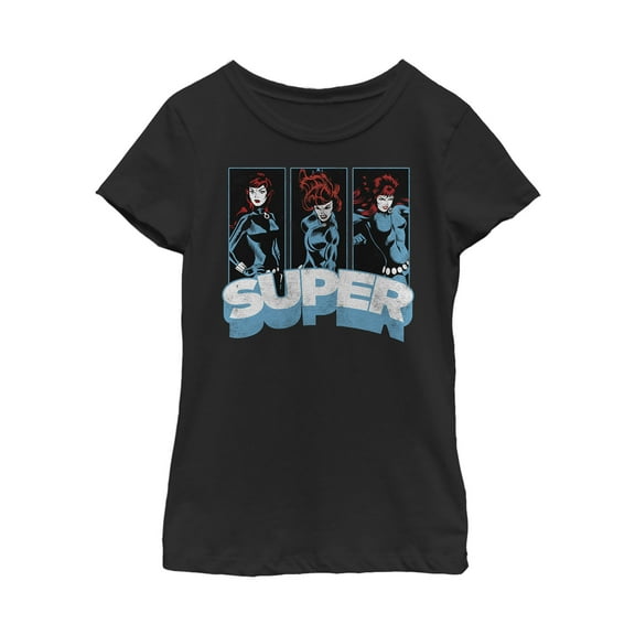 Girl's Marvel Super Widow Panels  Graphic Tee Black Large