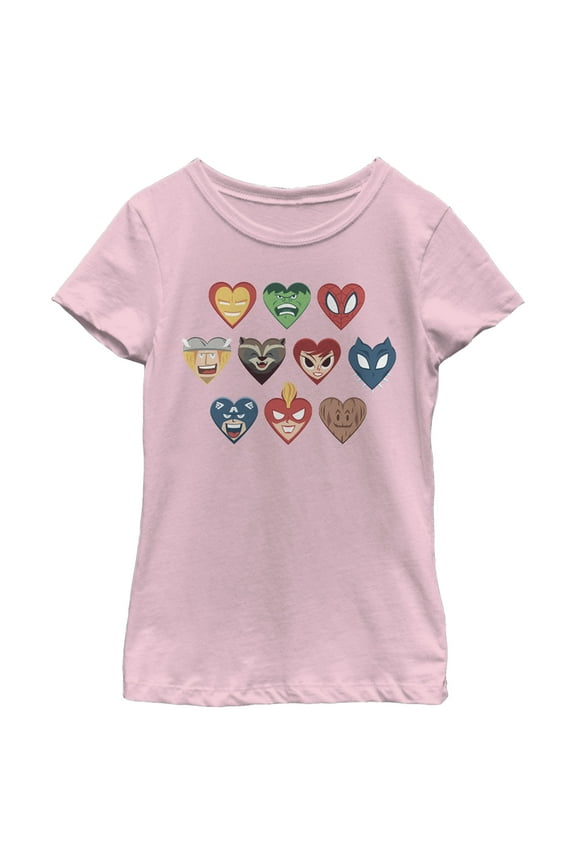 Girl's Marvel Superhero Hearts Graphic Tee Light Pink Medium